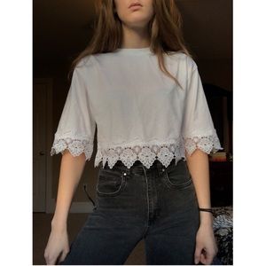NWT Topshop | White Crop Lace shirt sz 6